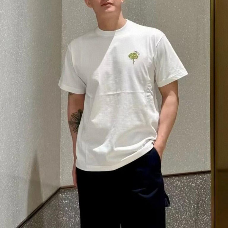 GG Green Rose Embroidered Short-Sleeve DD25072913