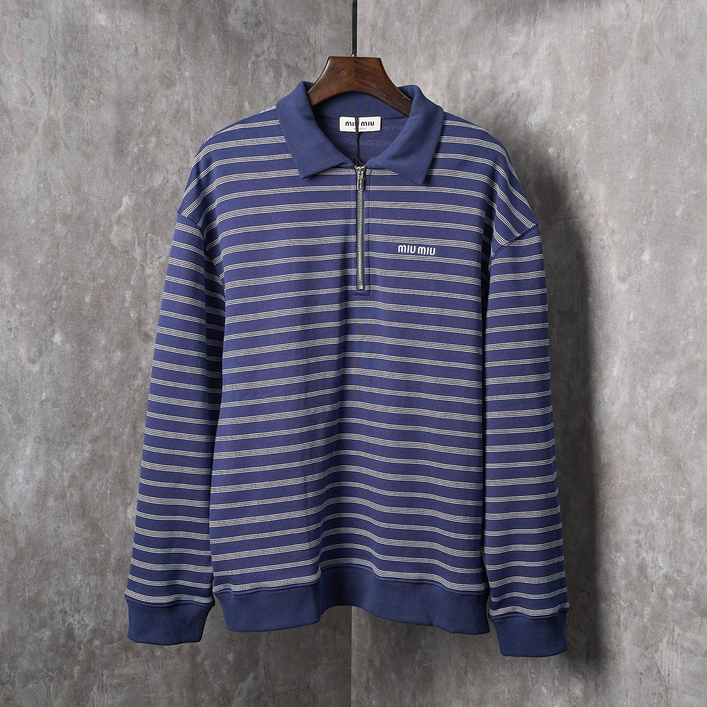 Miu Striped Half - Zip Long - Sleeved Polo Sweatshirt AM25081808