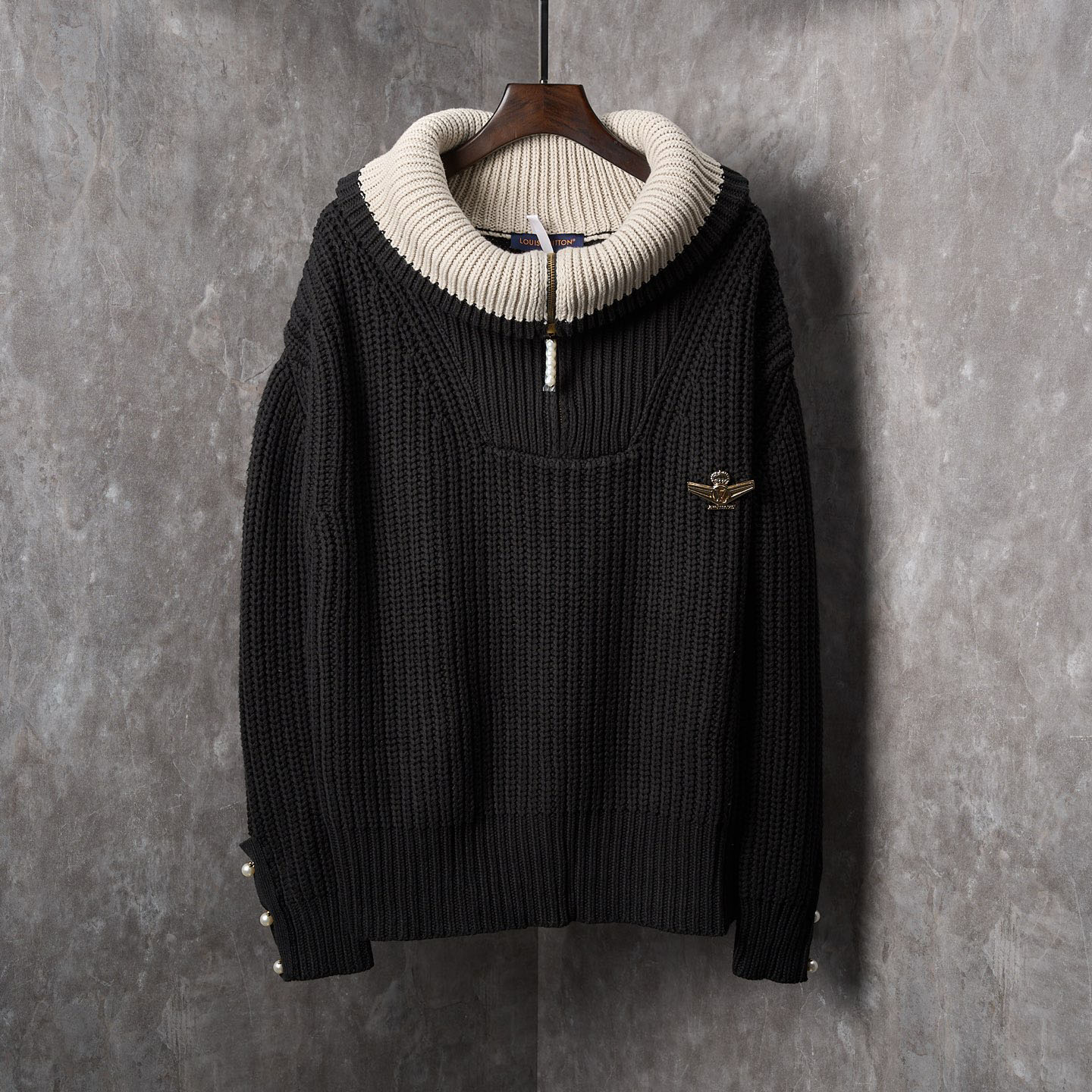 LV Pearl - Zippered Wool - Blend Half - Zip Knit Pullover AM25081810