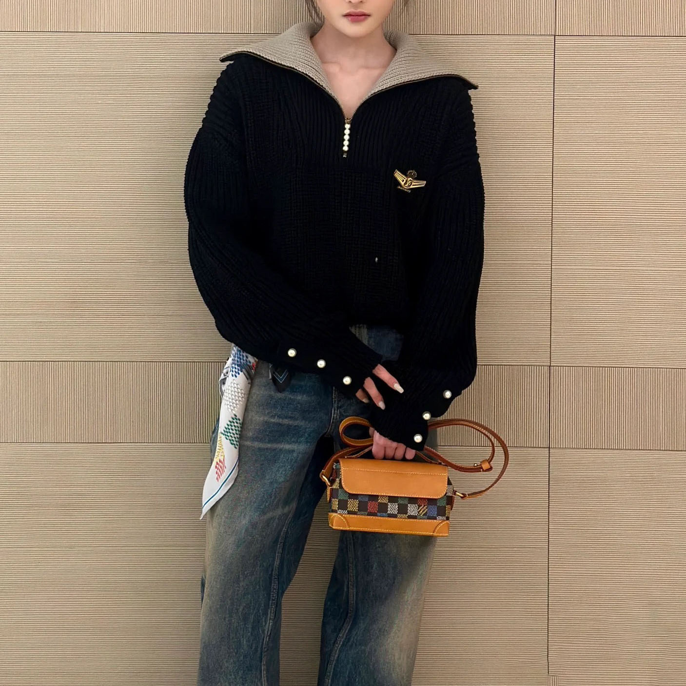 LV Pearl - Zippered Wool - Blend Half - Zip Knit Pullover AM25081810