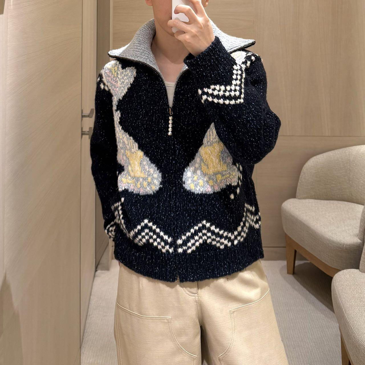 LV Nigo Co - Branded Koi - Fish Color - Block Knit Jacket AM25081812