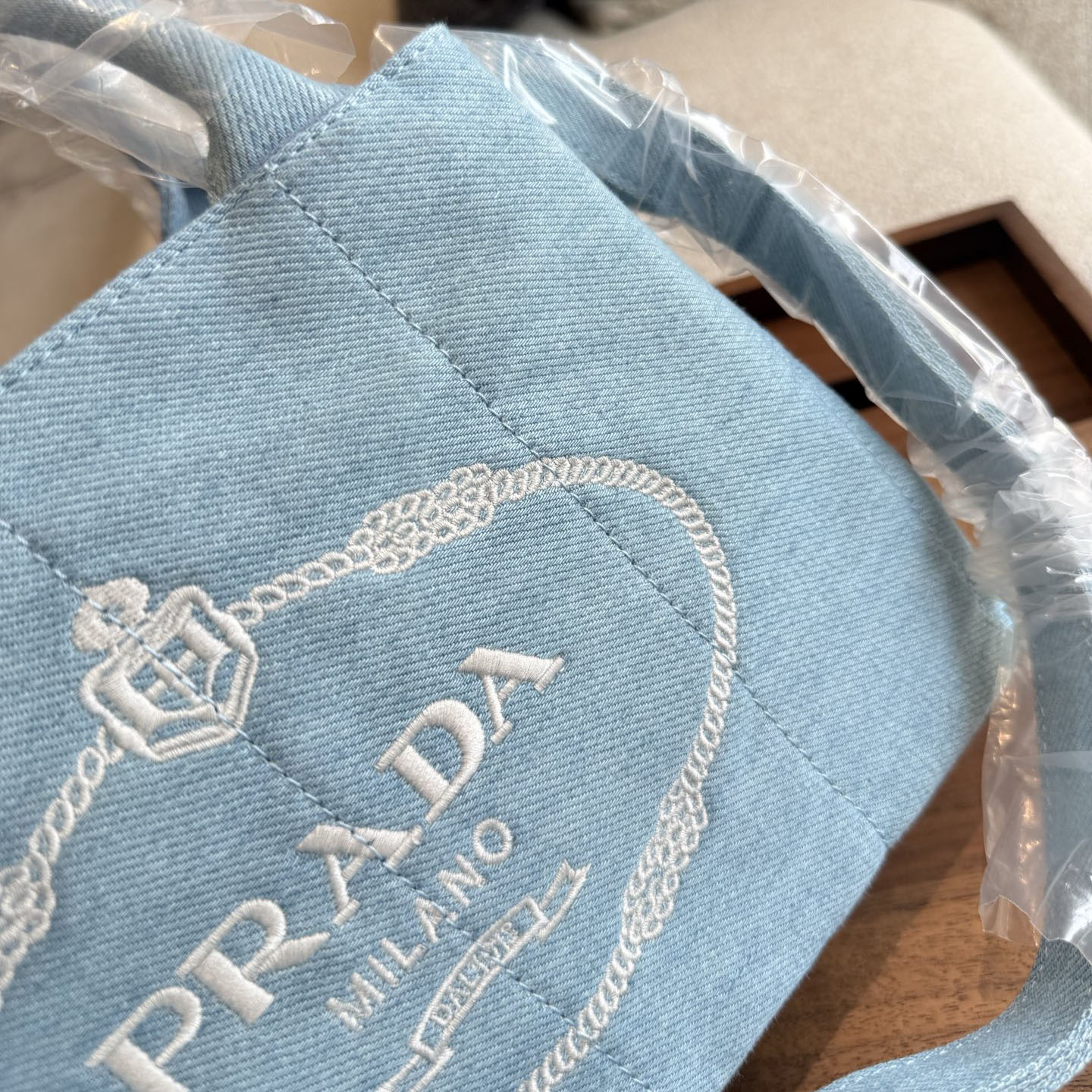 PRA Sky Blue Denim Canvas Tote Bag XX25081736