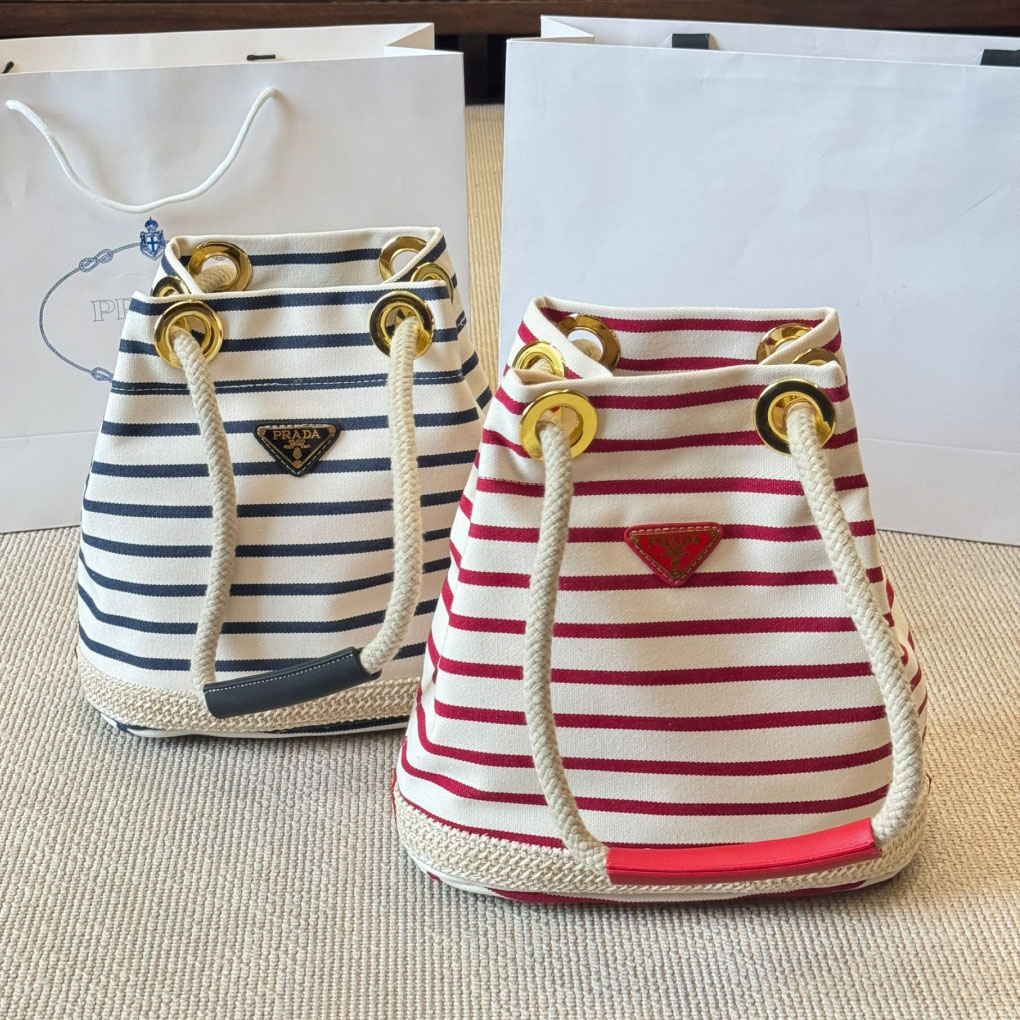 PRA Canvas Striped Bucket Bag XX25081734