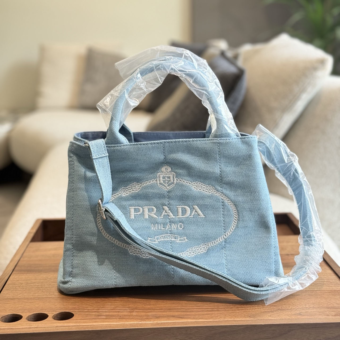 PRA Sky Blue Denim Canvas Tote Bag XX25081736