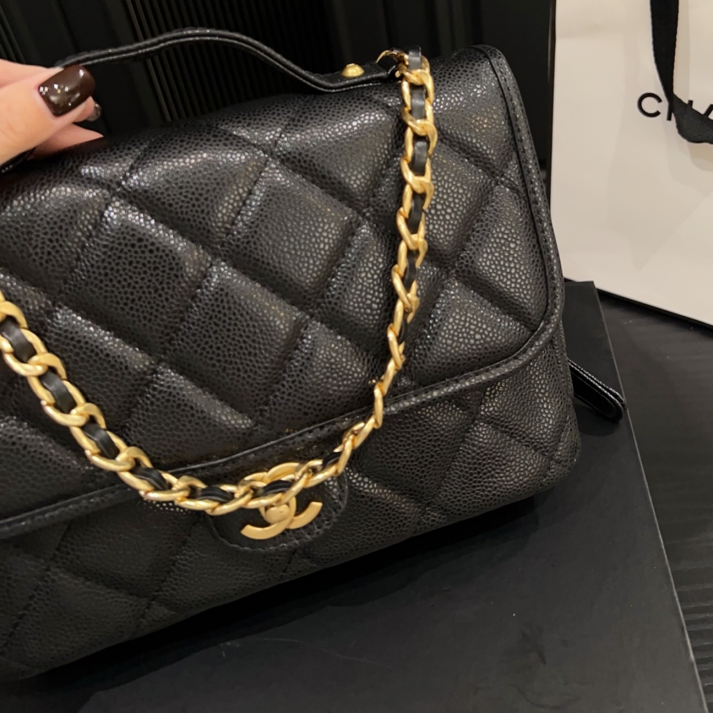 CH Duma Caviar Leather Quilted Chain Backpack YV25082910