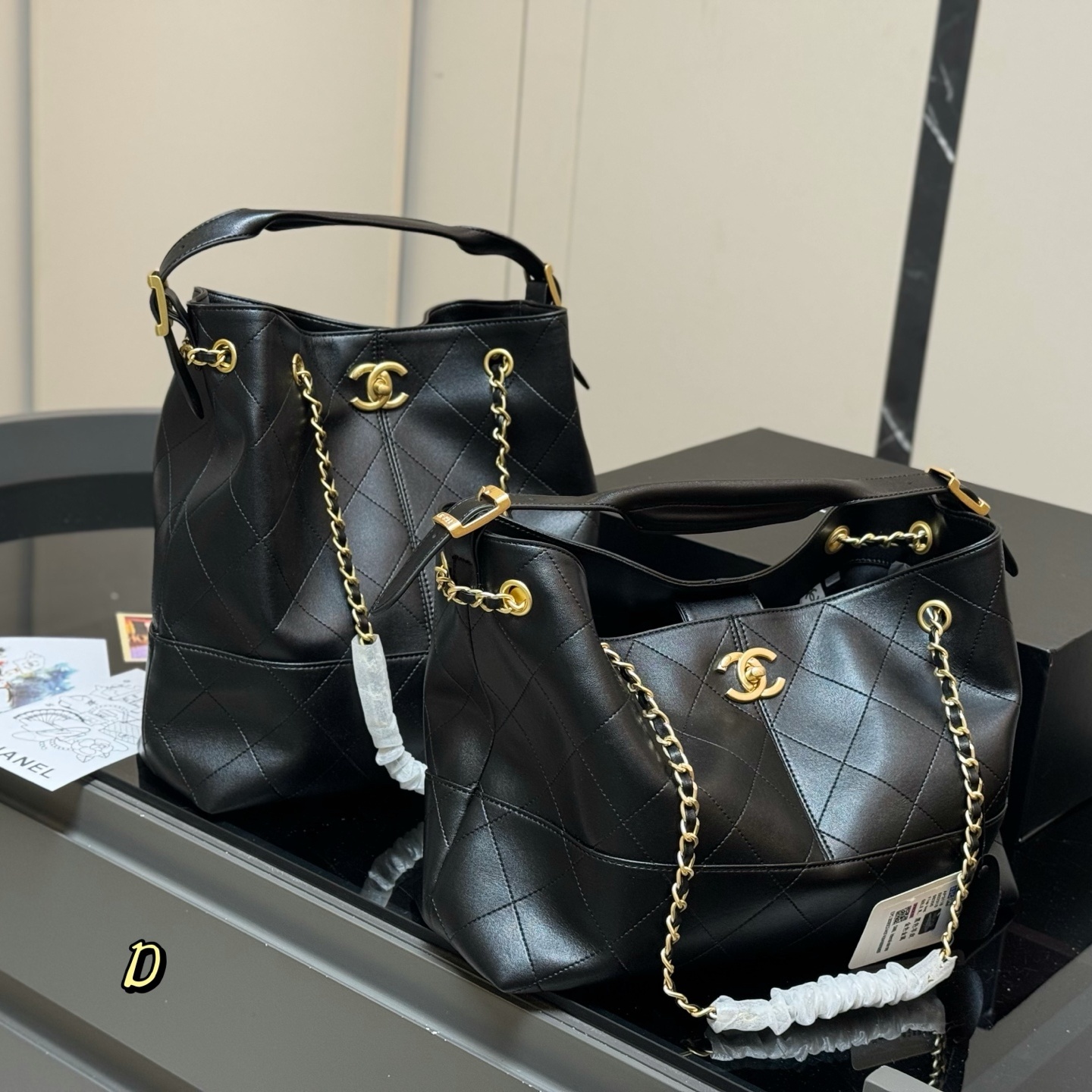 CH Black Quilted Bucket Bag  YV25083015