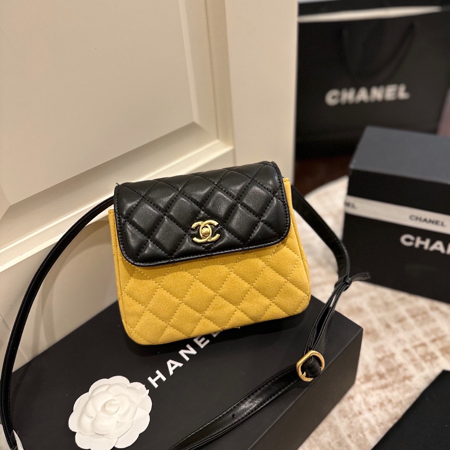 CH  Color - Block Quilted Mini Suede Flap Bag  YV25083026
