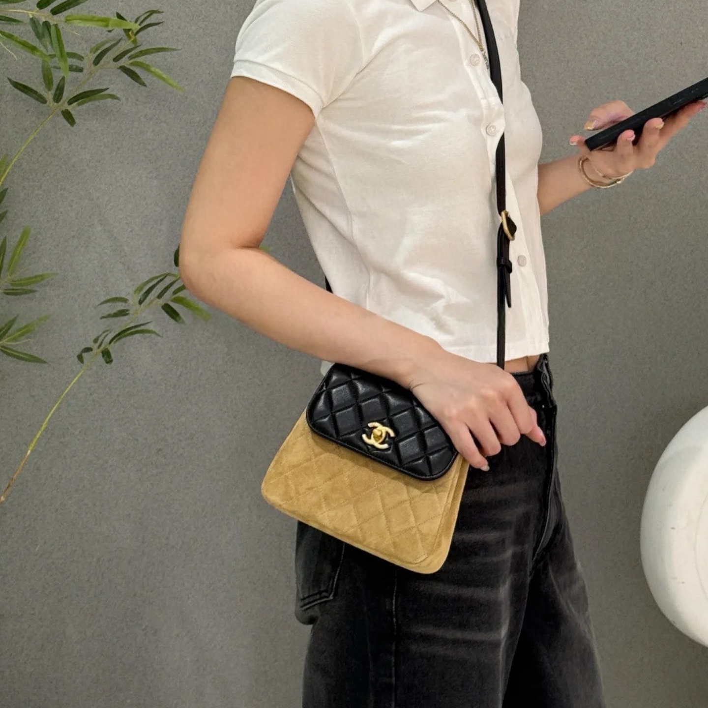 CH  Color - Block Quilted Mini Suede Flap Bag  YV25083026