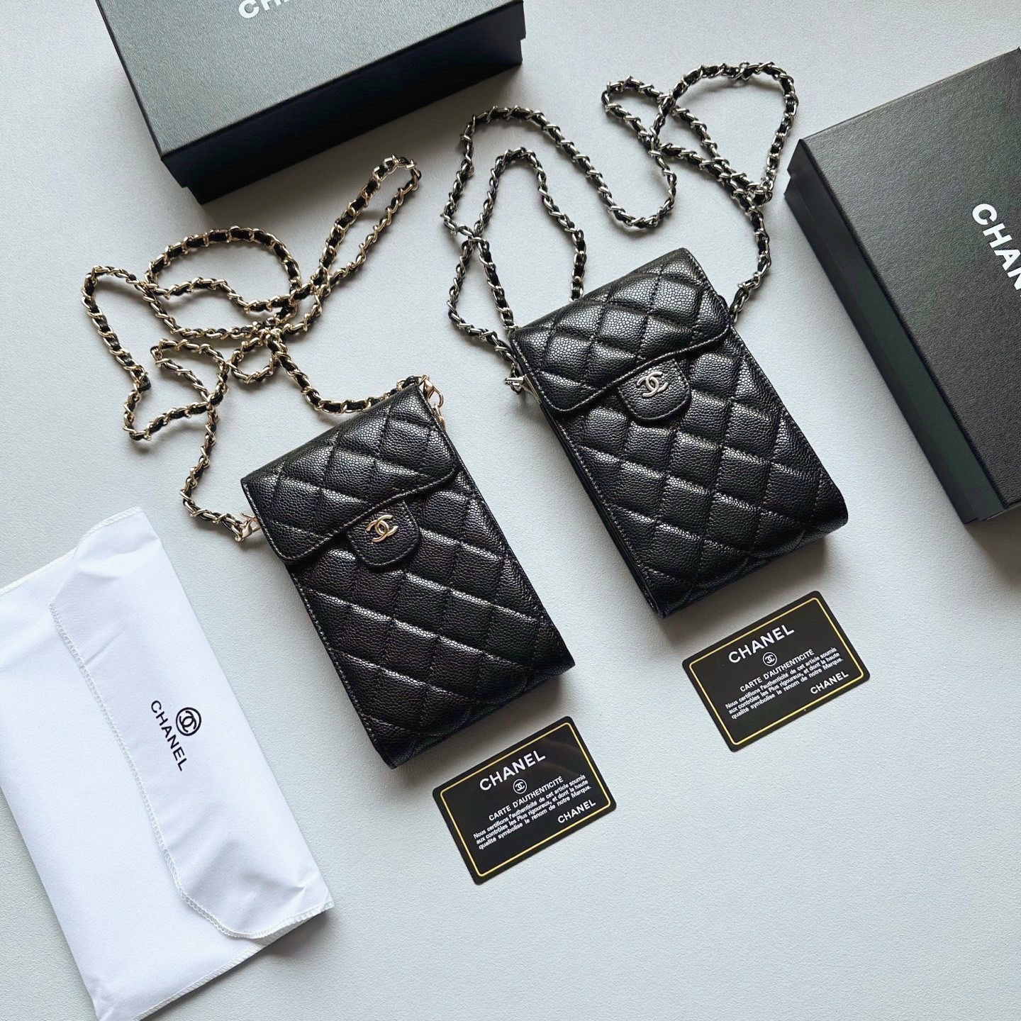 CH Black Quilted Chain Phone Bag  YV25083020