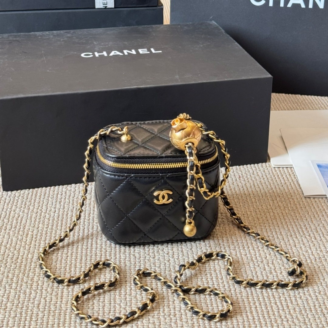 CH Quilted Mini Vanity Case with Gold Ball Chain  YV25083104