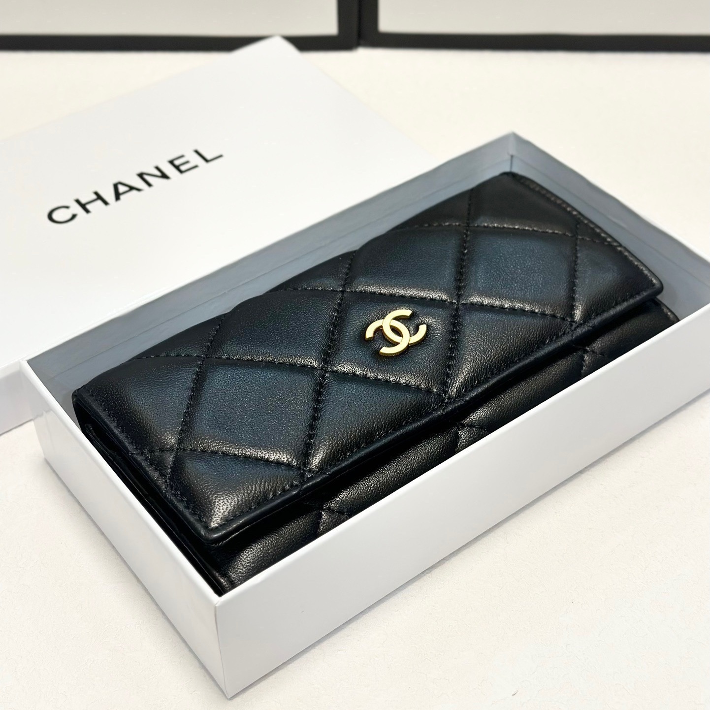 CH Black Quilted Lambskin Long Wallet YV25083114