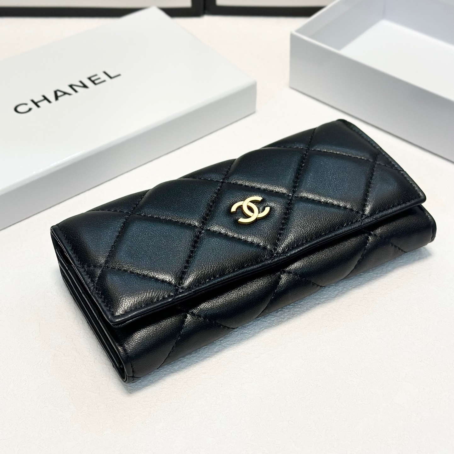 CH Black Quilted Lambskin Long Wallet YV25083114