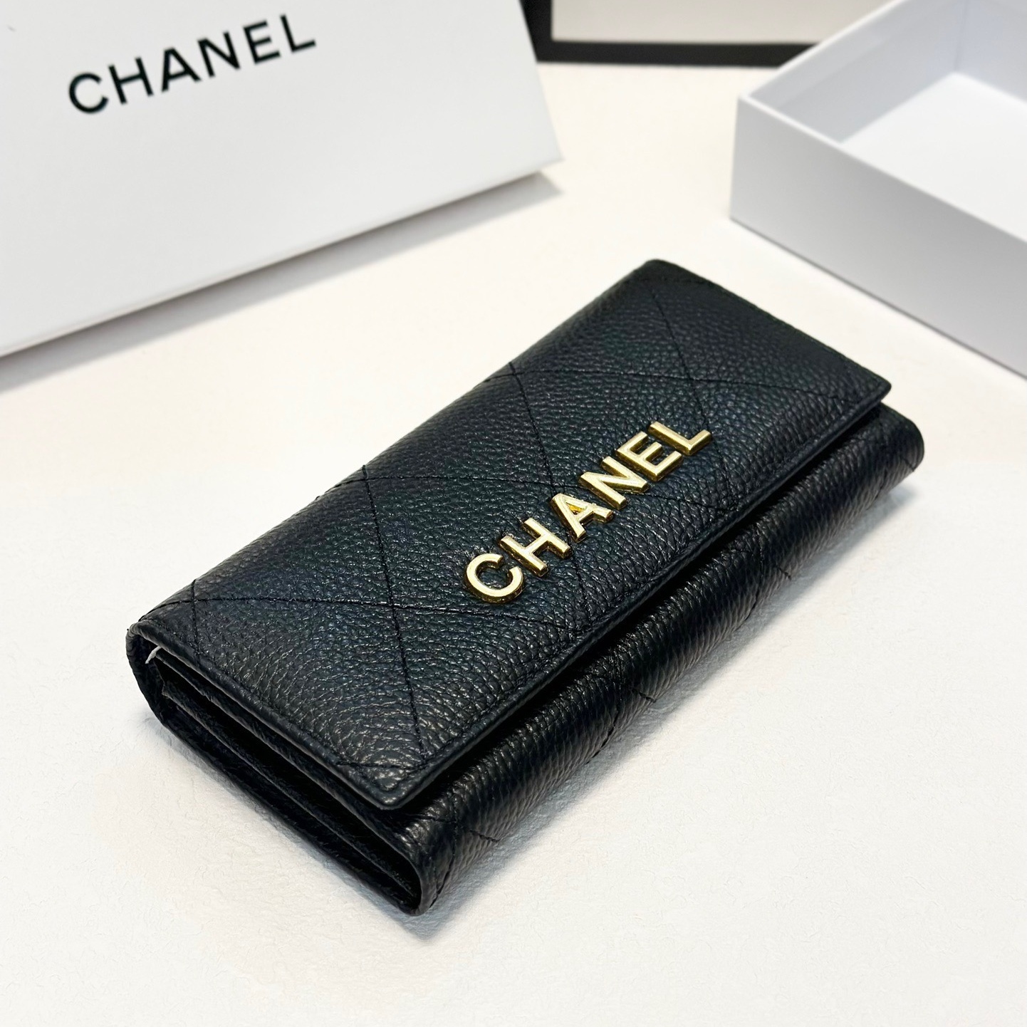 CH Black Caviar Quilted Long Wallet YV25083113