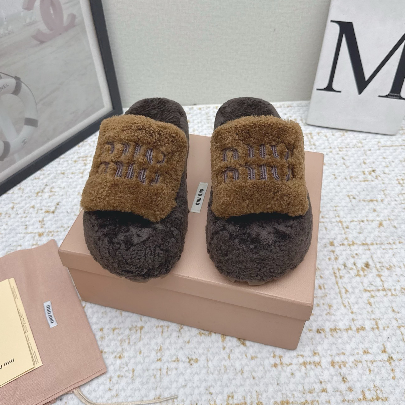 Miu Thick-Soled Wool Slippers XX25082249