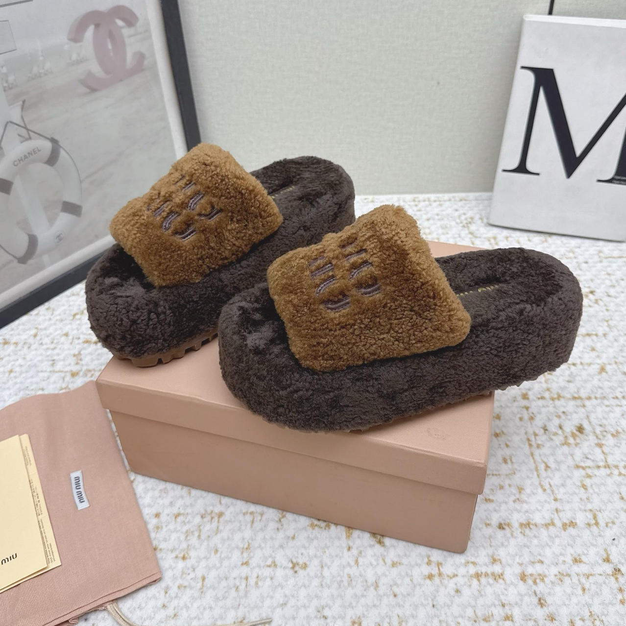 Miu Thick-Soled Wool Slippers XX25082249