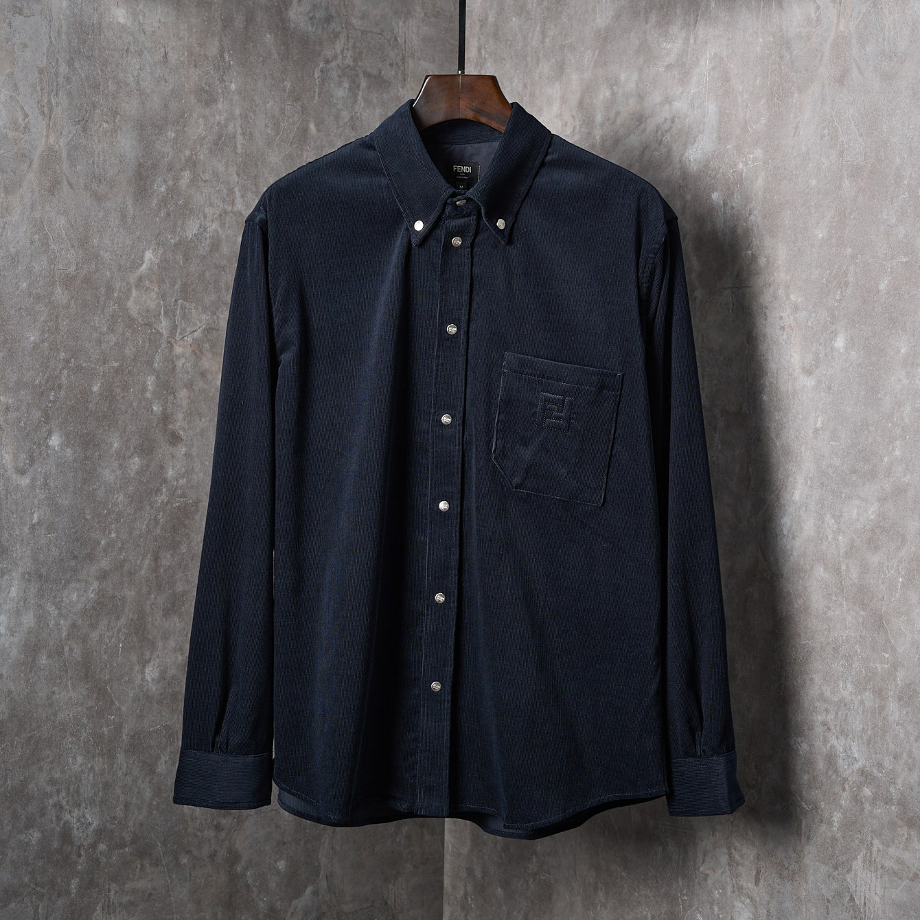 FD Blue Corduroy Long-Sleeve Shirt with Embossed Double F Embroidery XX25082219
