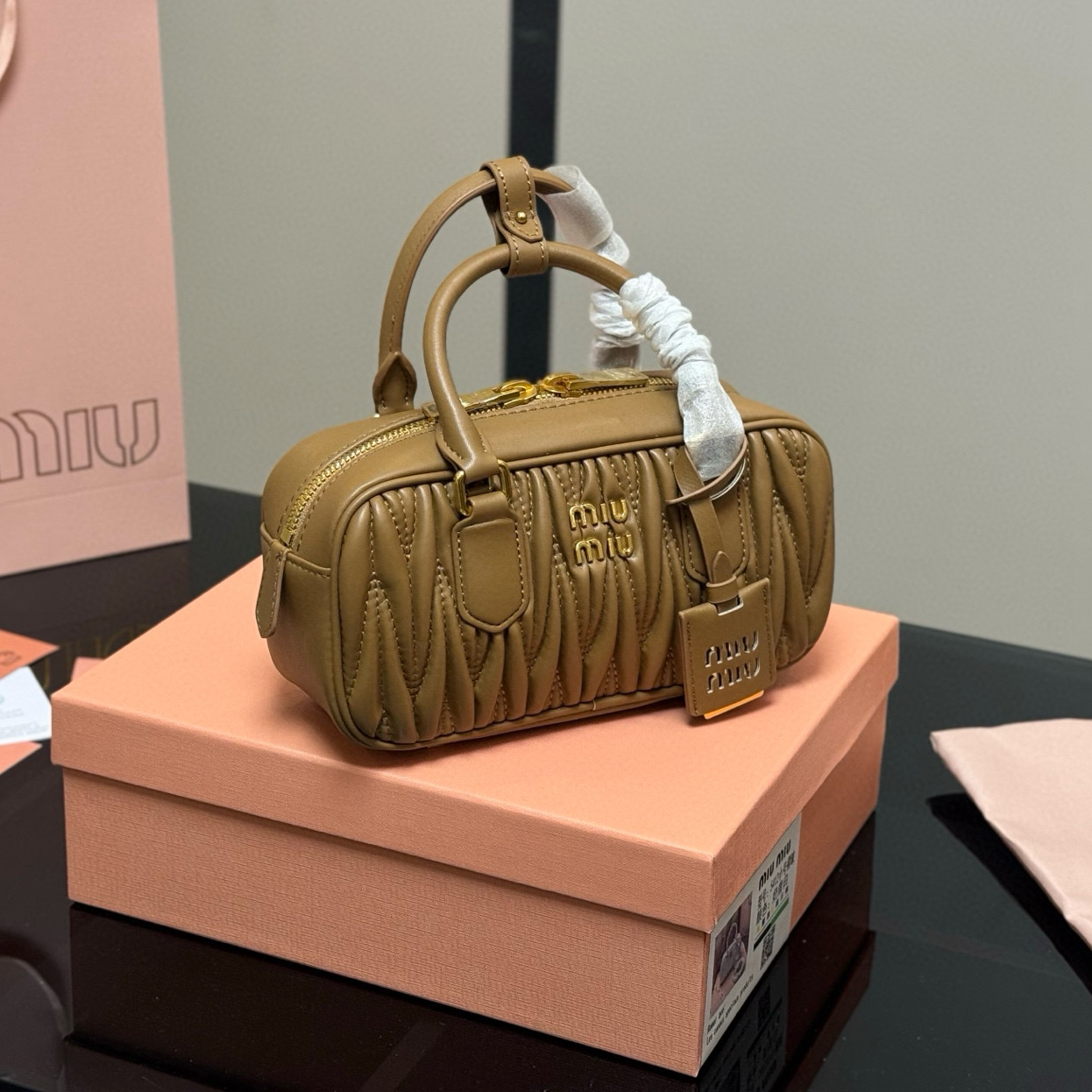 Miu Fashion Pleated Bowling Bag XX25082334