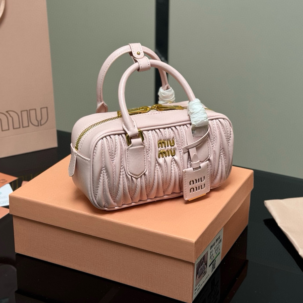 Miu Fashion Pleated Bowling Bag XX25082334