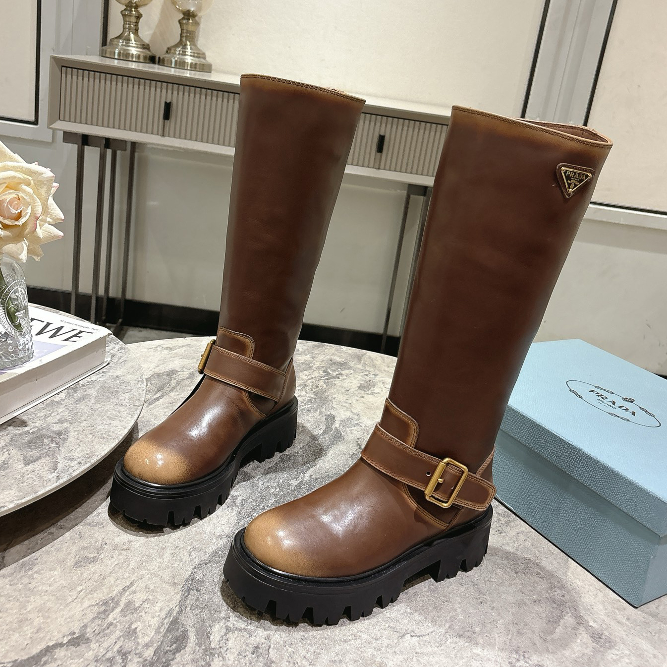 PRA 25New Antiqued Leather Knee-Length Boots AM25090920