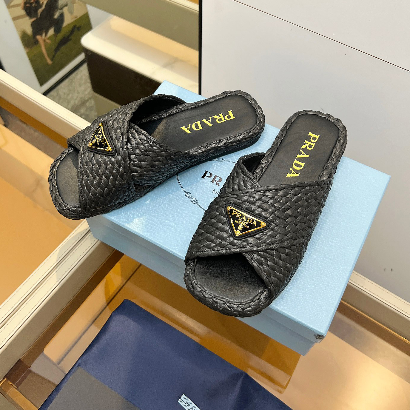 PRA Raffia Slide Sandals AM25090935