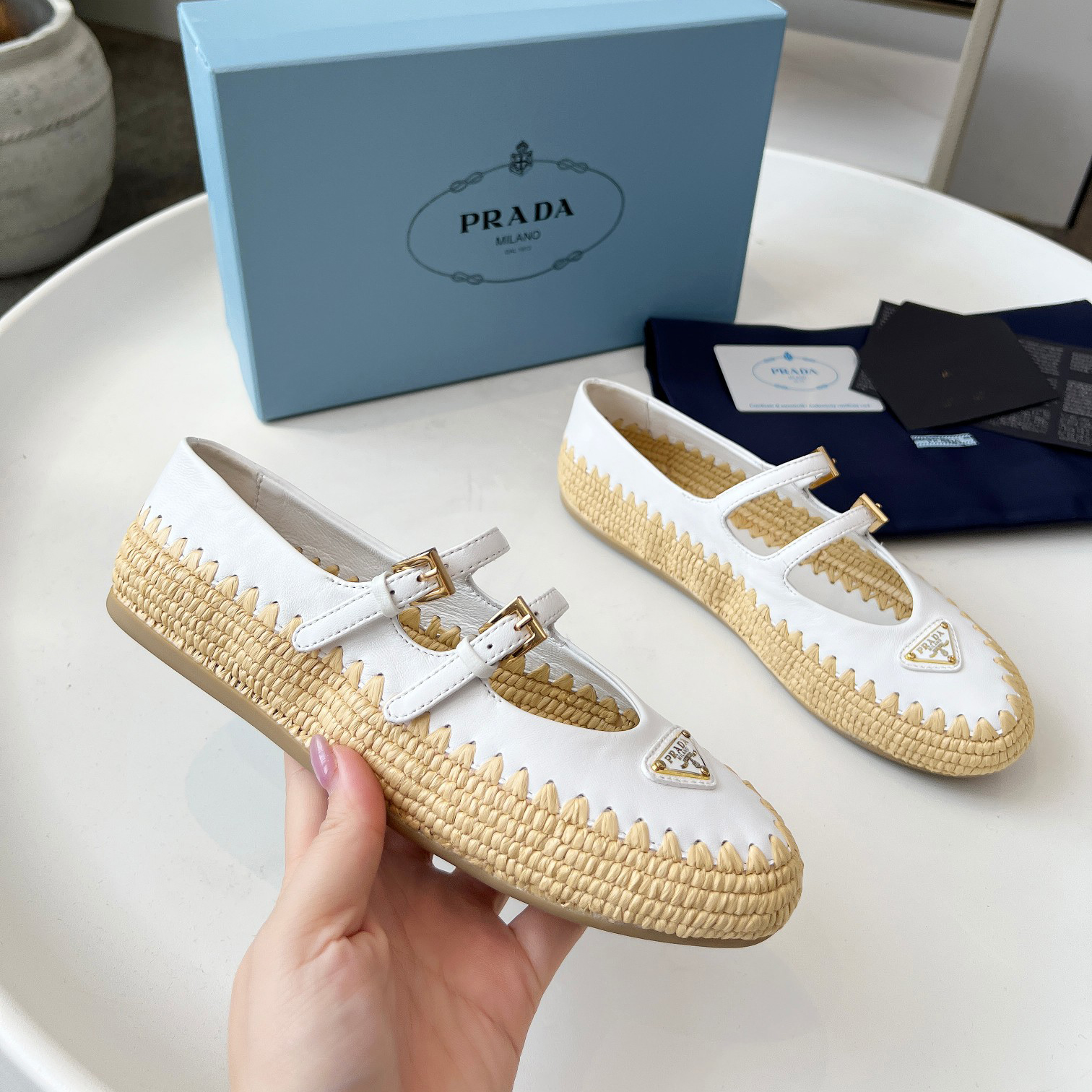 PRA 25 New Straw Mary Jane Shoes AM25081327