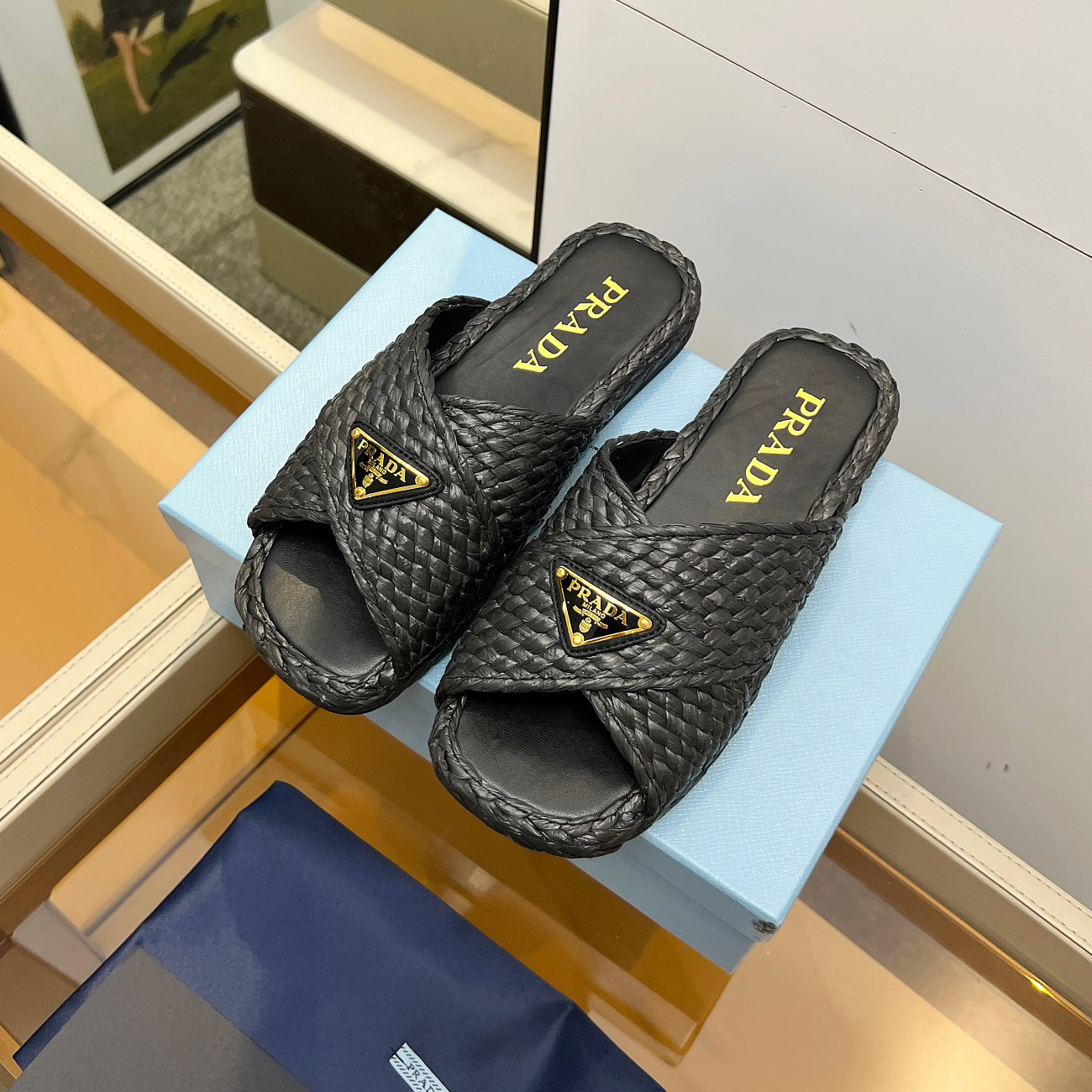 PRA Raffia Slide Sandals AM25090935