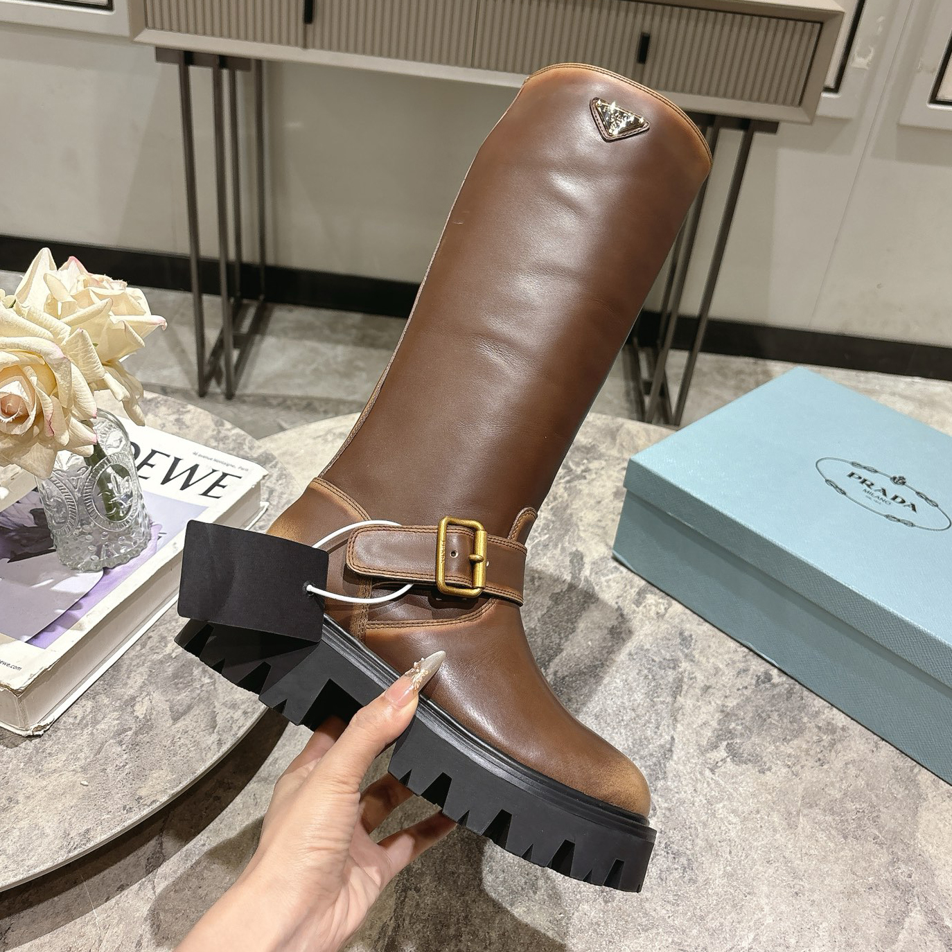 PRA 25New Antiqued Leather Knee-Length Boots AM25090920