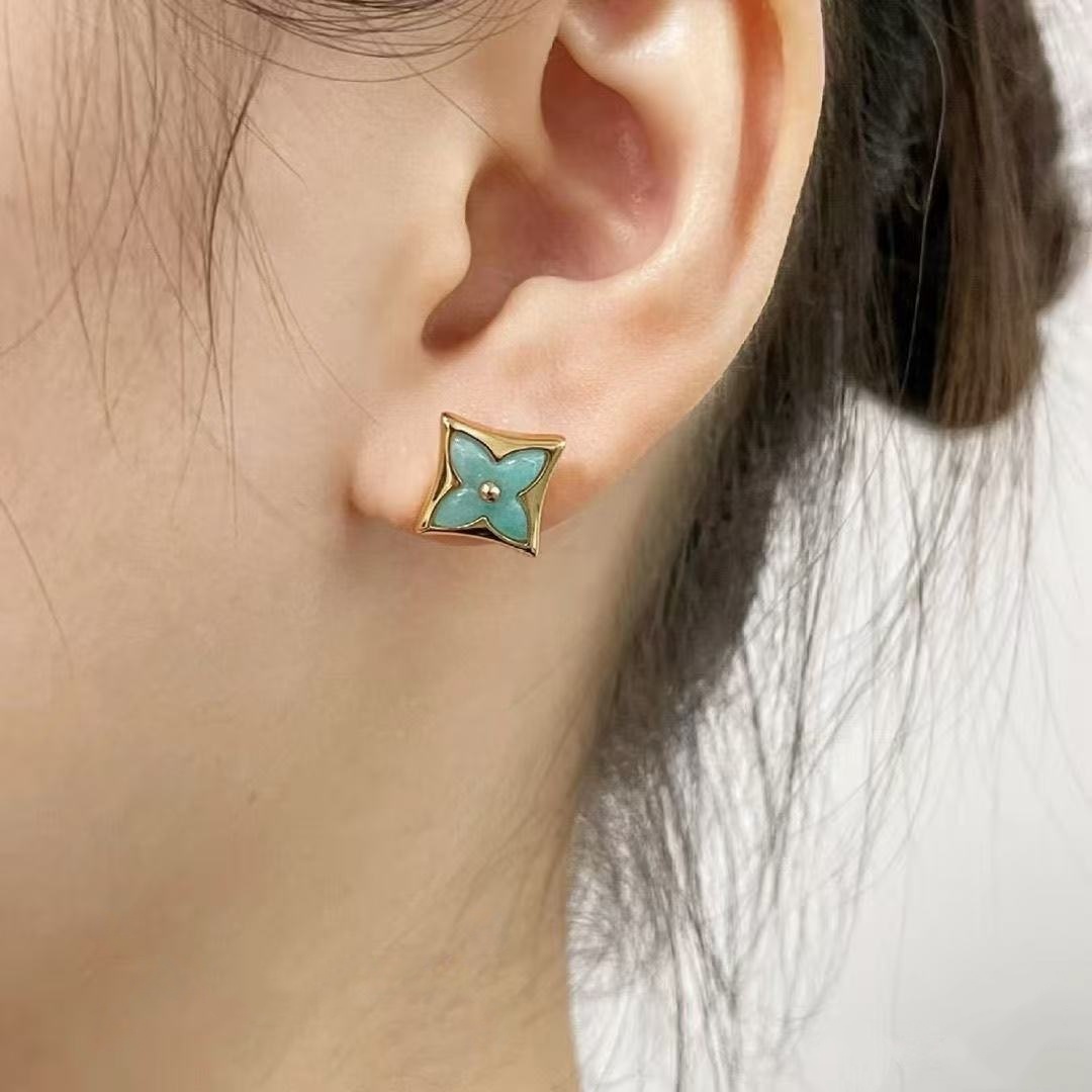 LV  Blue Enamel Monogram Flower Stud Earrings YPD25090925