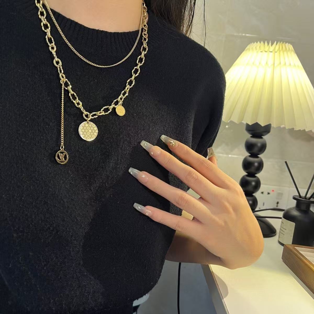 LV Gold Layered Chain Pendant Necklace YPD25090917