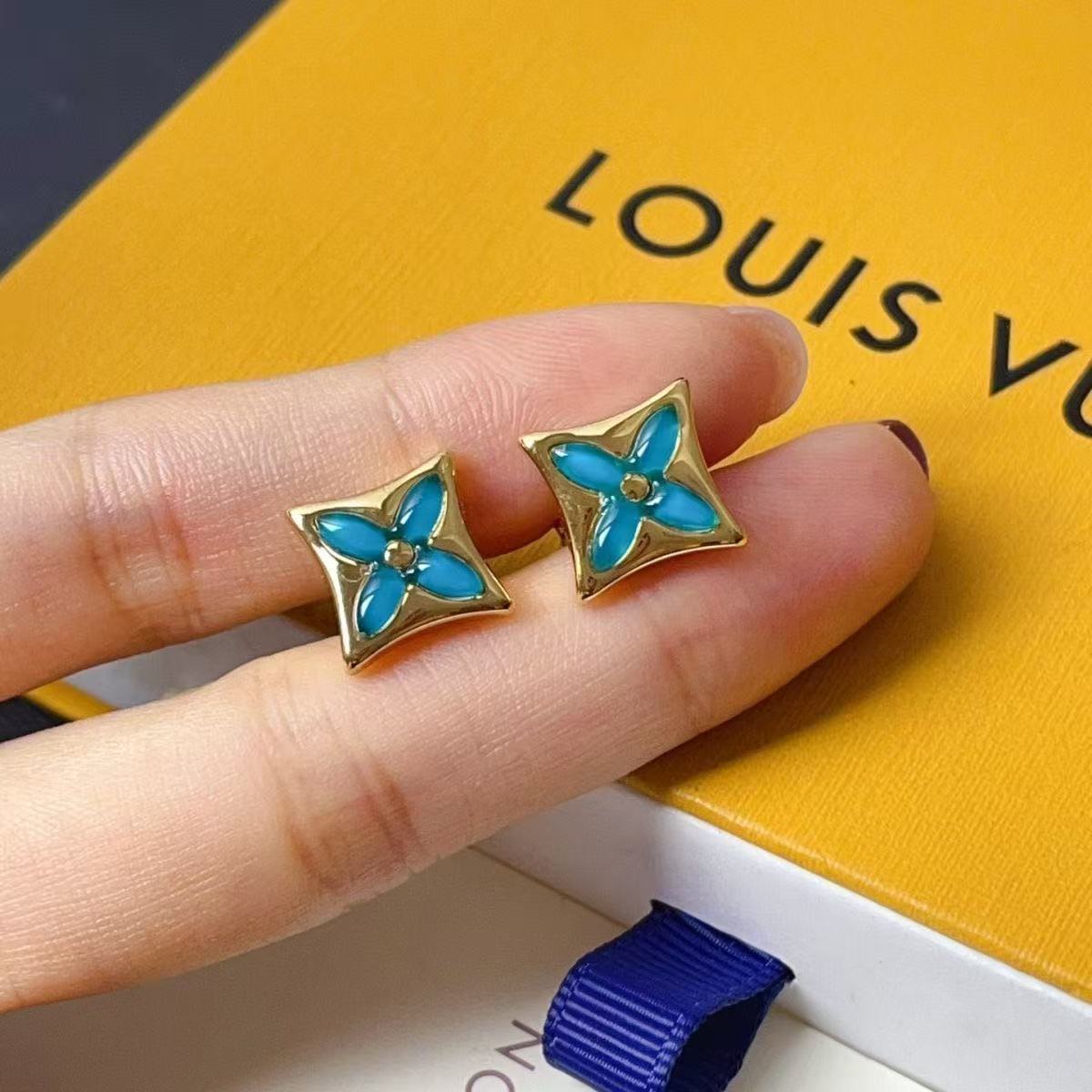 LV  Blue Enamel Monogram Flower Stud Earrings YPD25090925