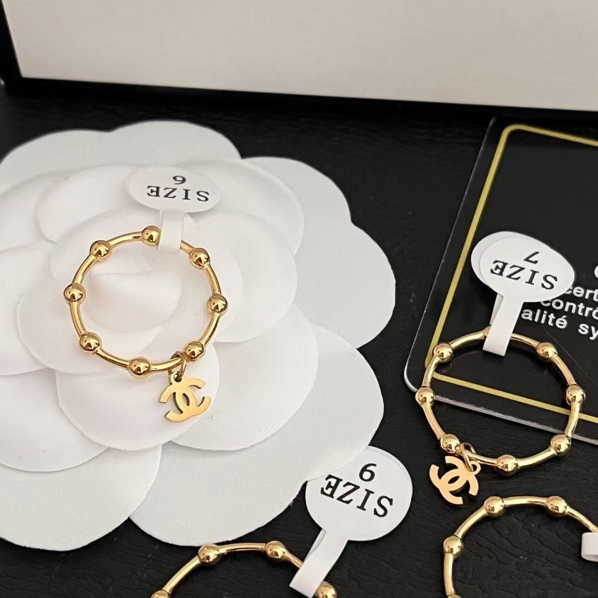 CH  Inspired Gold Beaded Ring with Double C Charm YPD25091027