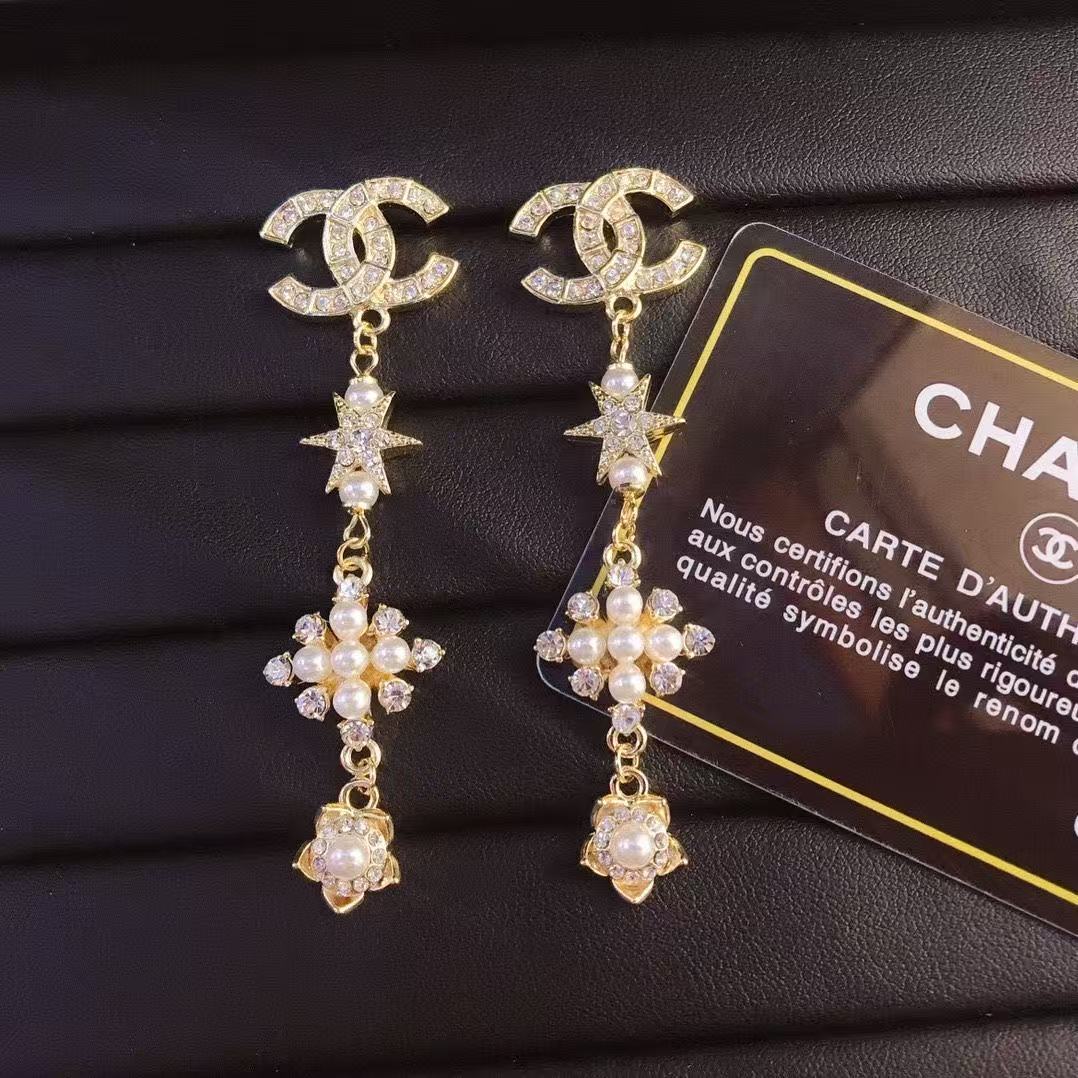 CH Double C pearl floral drop earrings YPD25091114