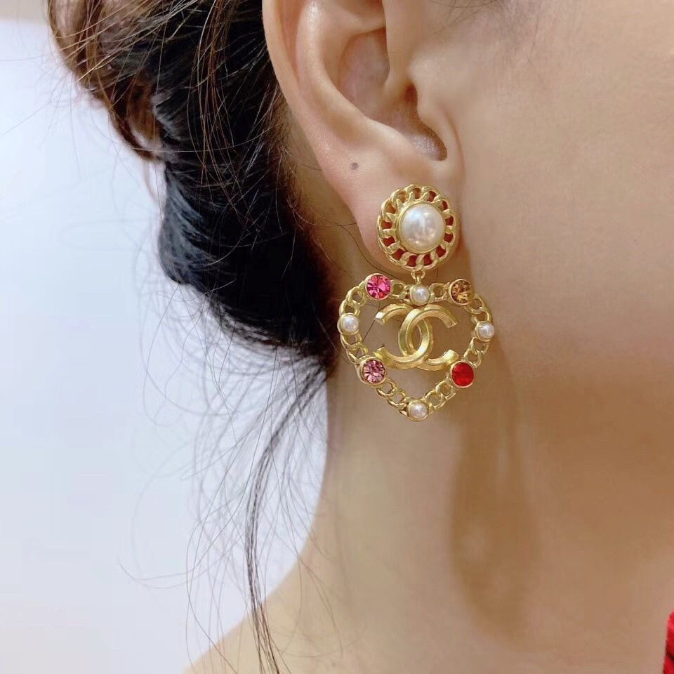 CH  Heart - shaped chain double C drop earrings YPD25091111