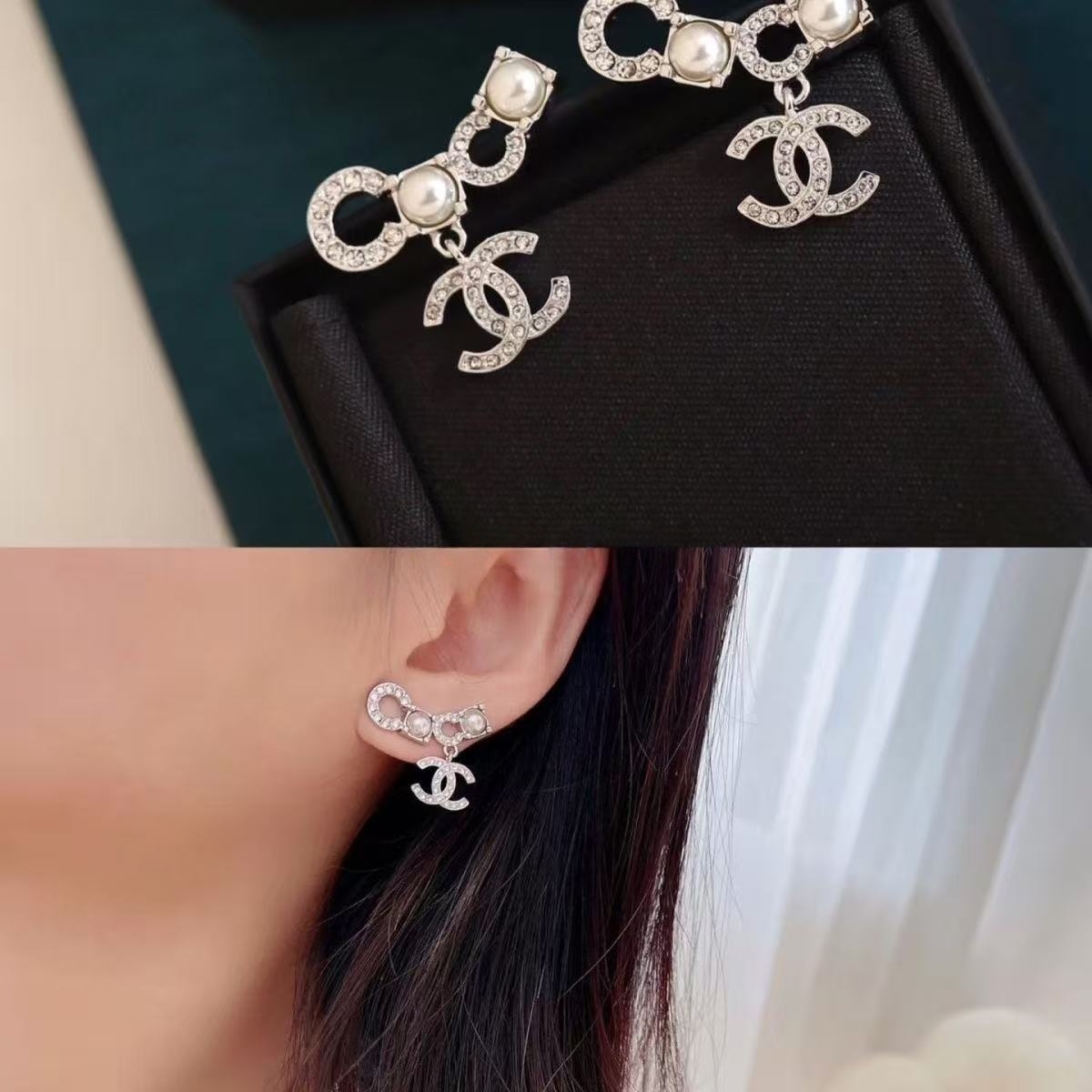 CH  Silver - toned double C pearl earrings YPD25091123