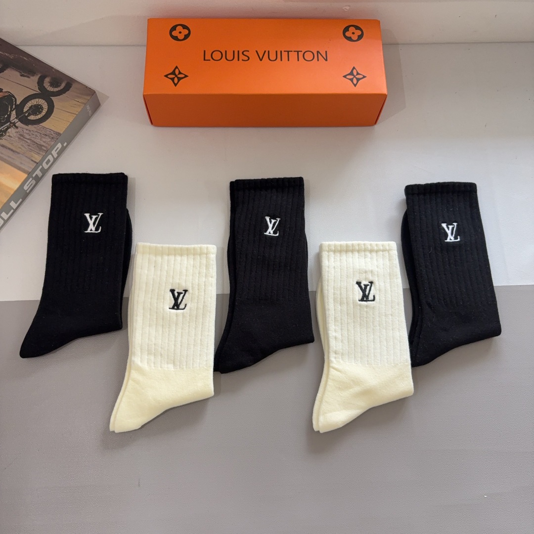 LV Unisex Embroidered logo Mid-calf to knee-high socks Set  YV25091362