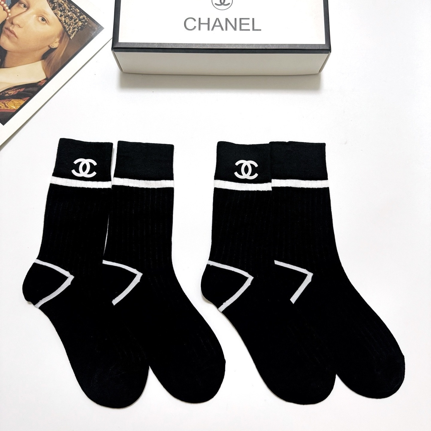 CH Black mid-calf socks Set  YV25091376