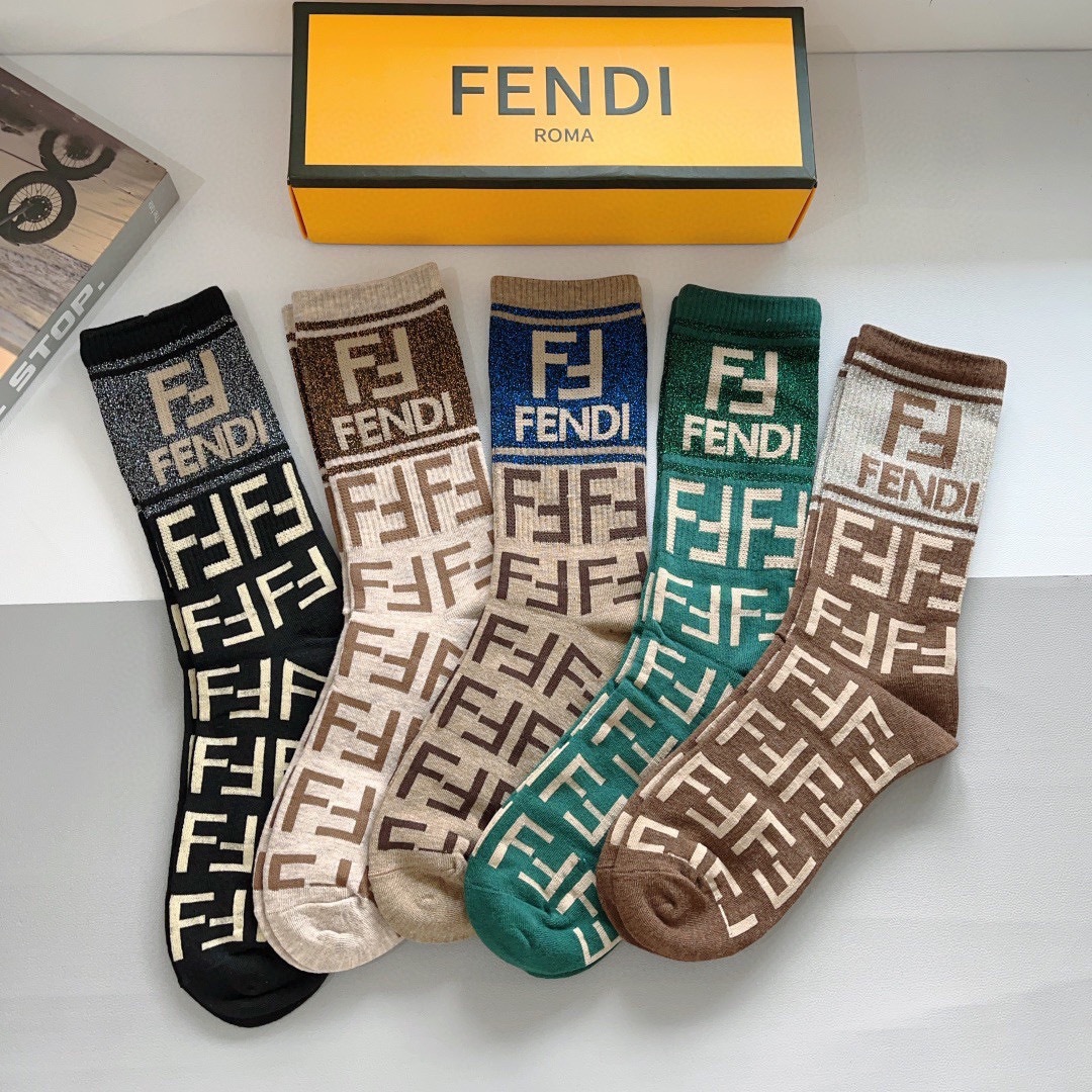 FD Unisex mid-calf socks set with FF monogram pattern YV25091351