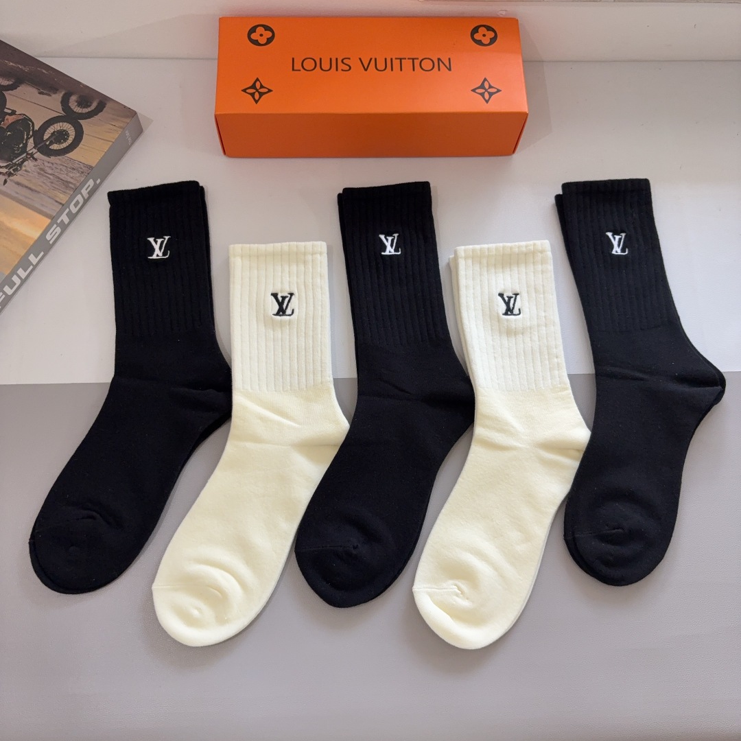 LV Unisex Embroidered logo Mid-calf to knee-high socks Set  YV25091362