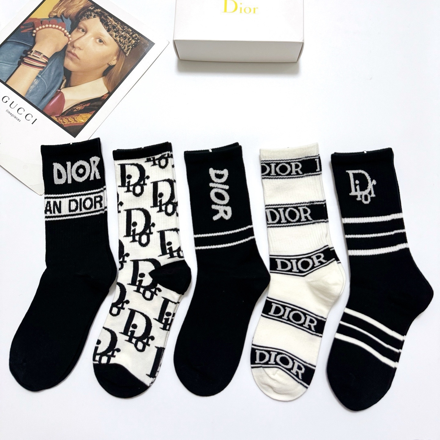 CD Black and white tone mid-calf socks Set  YV25091374