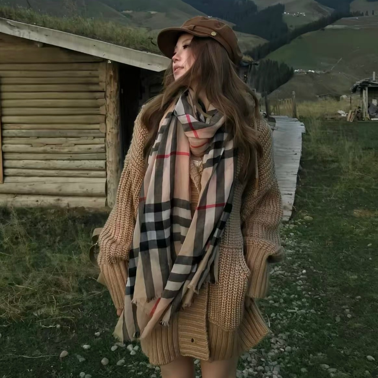 Bur Classic Check Cashmere Scarf  YV25091414