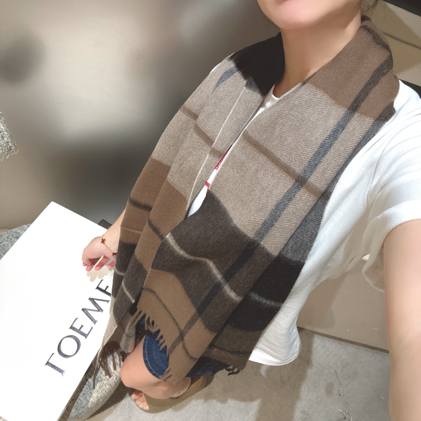 LOE Anagram Jacquard Embroidered Logo Cashmere Scarf  YV25091409