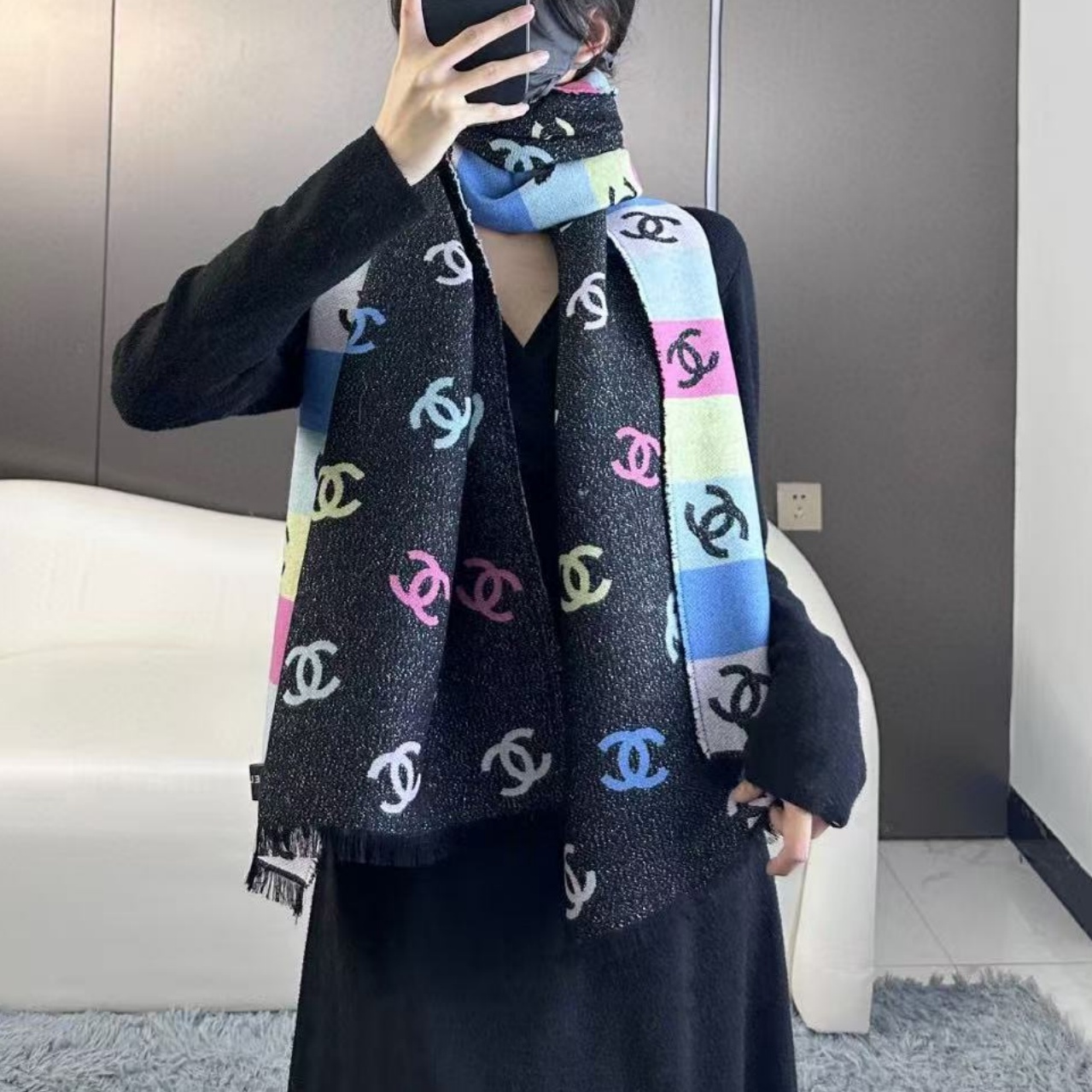 CH Colorful Double-sided Cashmere Scarf YV25091514