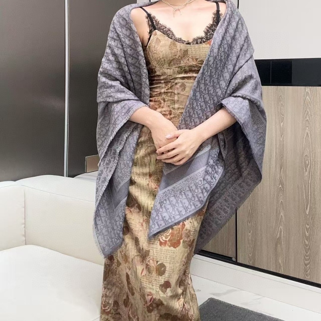 CD Silver Thread Monogram Jacquard Scarf/Shawl YV25091515