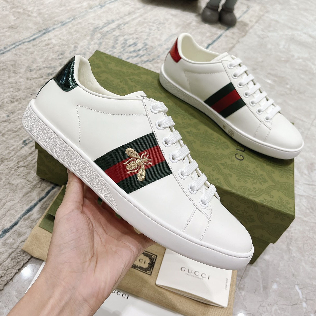 GG Classic Bee Sneakers with Red and Green Heels BV25091501