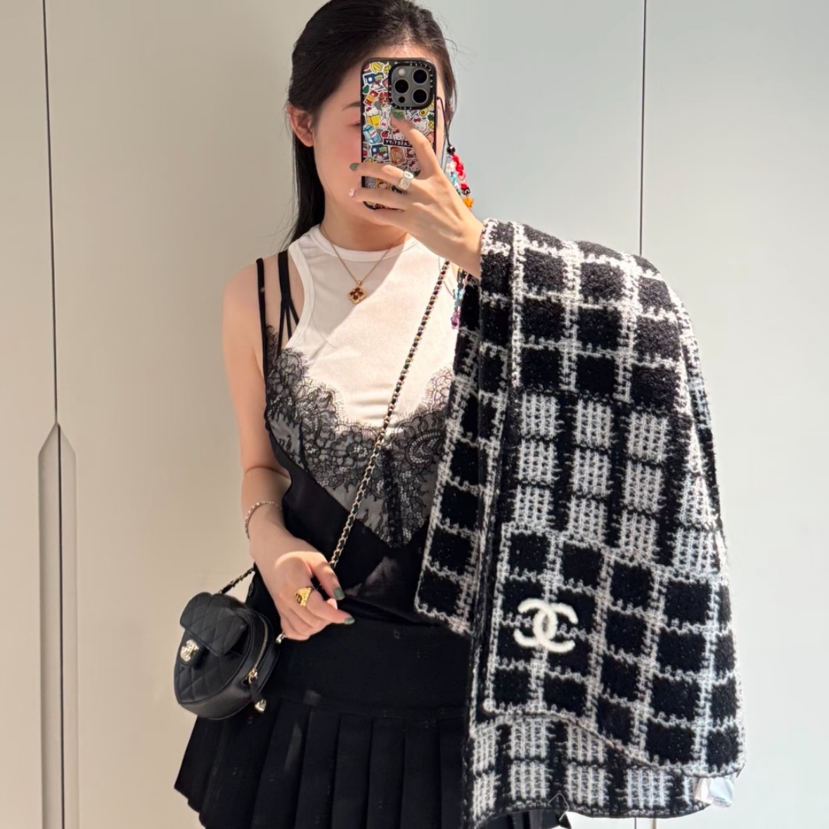 CH  Checkered Knitted Fleece Cashmere Scarf YV25091619