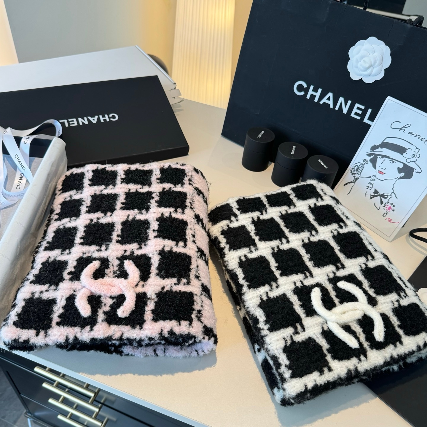 CH  Checkered Knitted Fleece Cashmere Scarf YV25091619