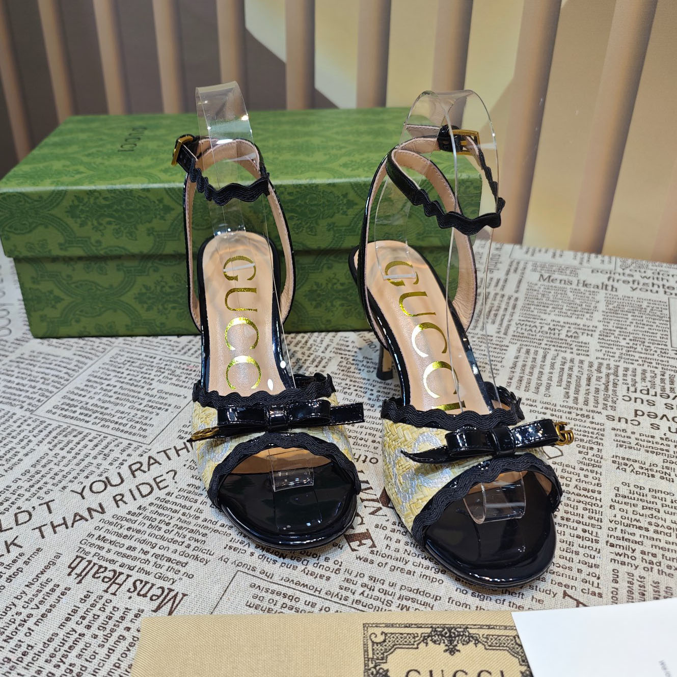 GG Round - Toe Color - Blocking Straw Embroidery High Heels BV250699