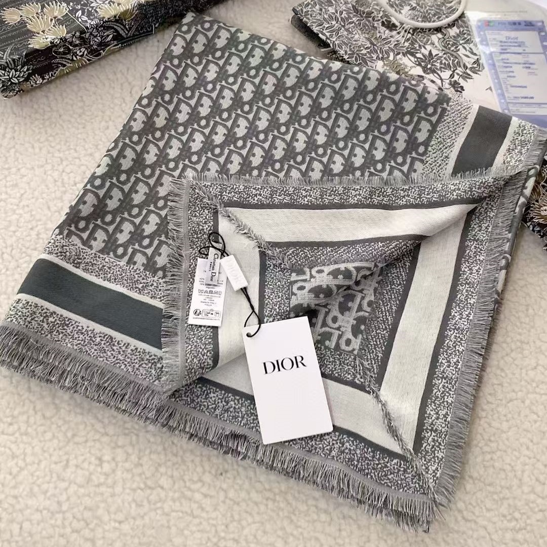 CD Classic Jacquard Wool and Mulberry Silk Blend Scarf/Shawl  YV25091607