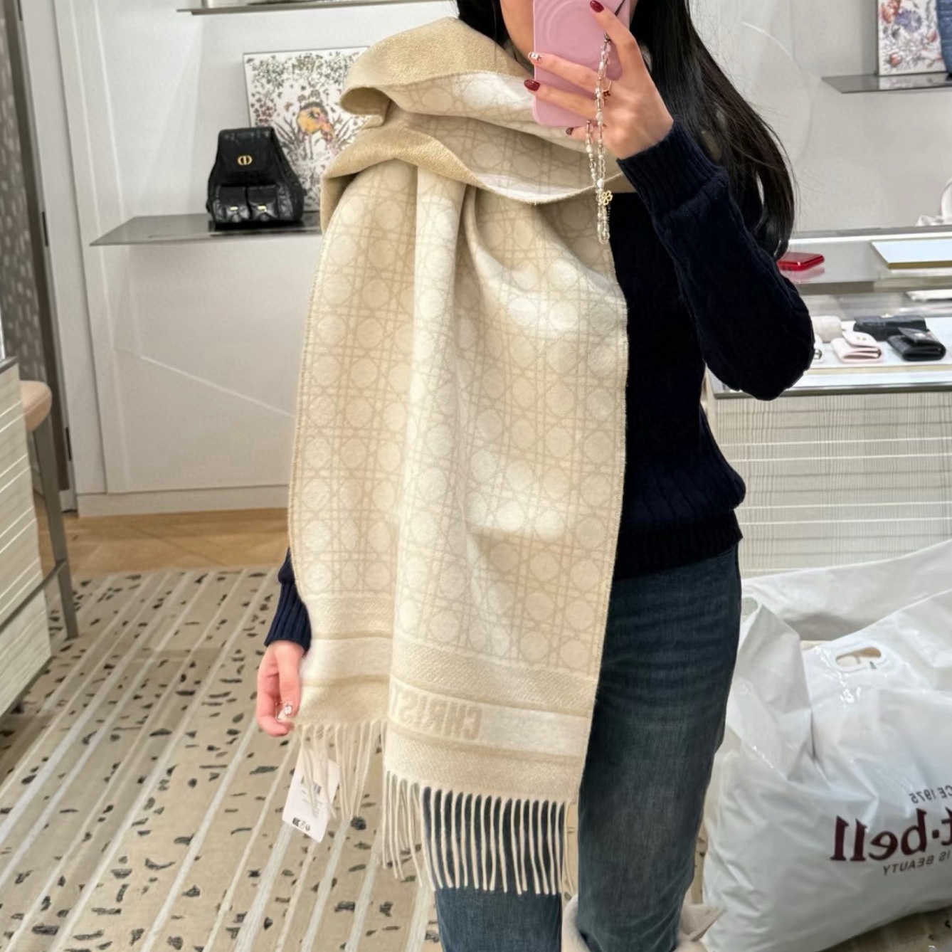 CD Oblique Jacquard Cashmere Fringed Scarf YV25091613