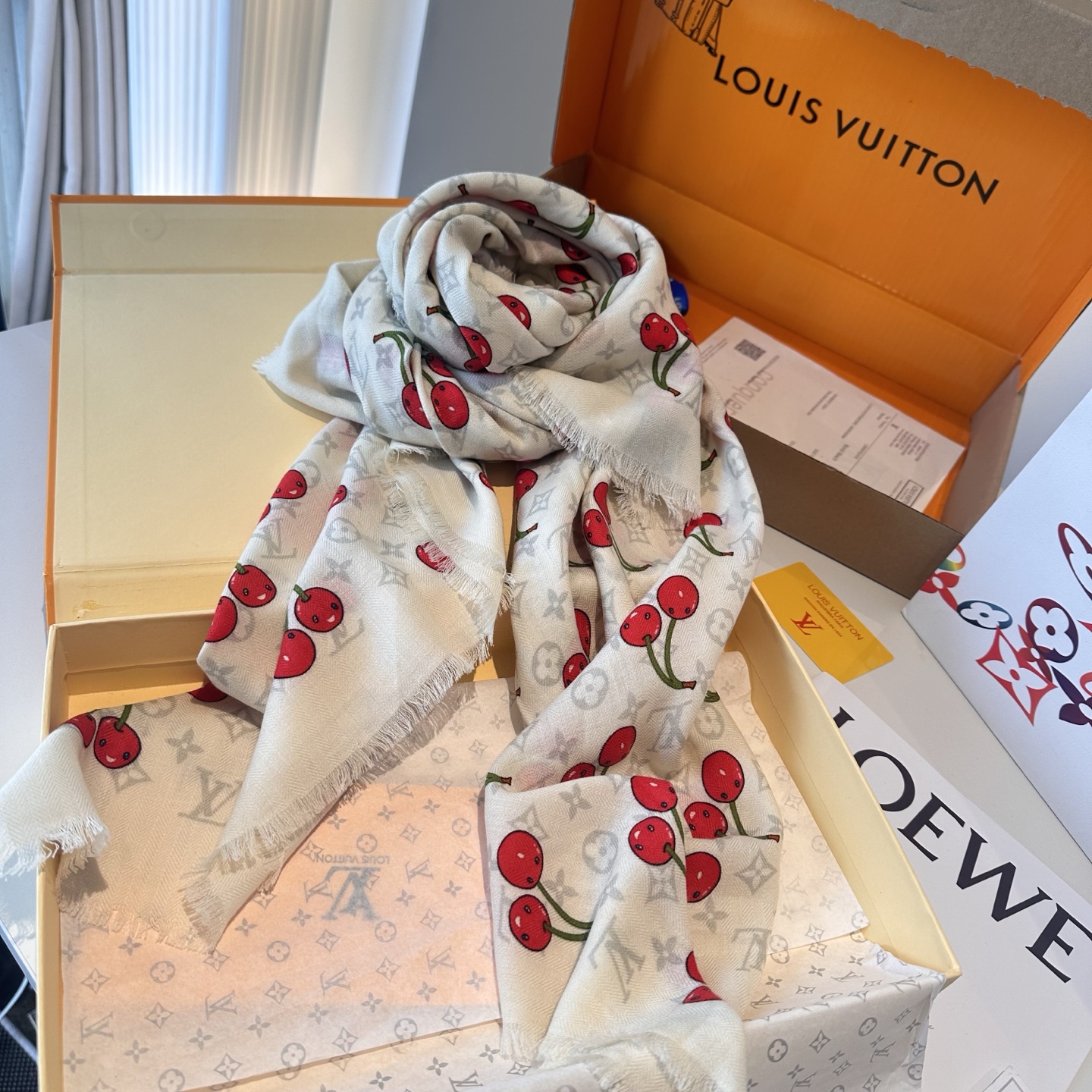 LV × TM Monogram Cerise Square Scarf YV25091615